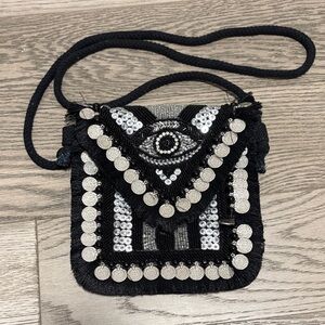 Greek Beaded Evil Eye Fringe Coin Crossbody Pouch Purse